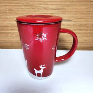 David’s Tea The Perfect Mug Reindeer and Snowflakes with Lid and Infuser Clean
